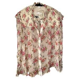 sundance - NWT - womens flowy foral button up long sleeve top - XS